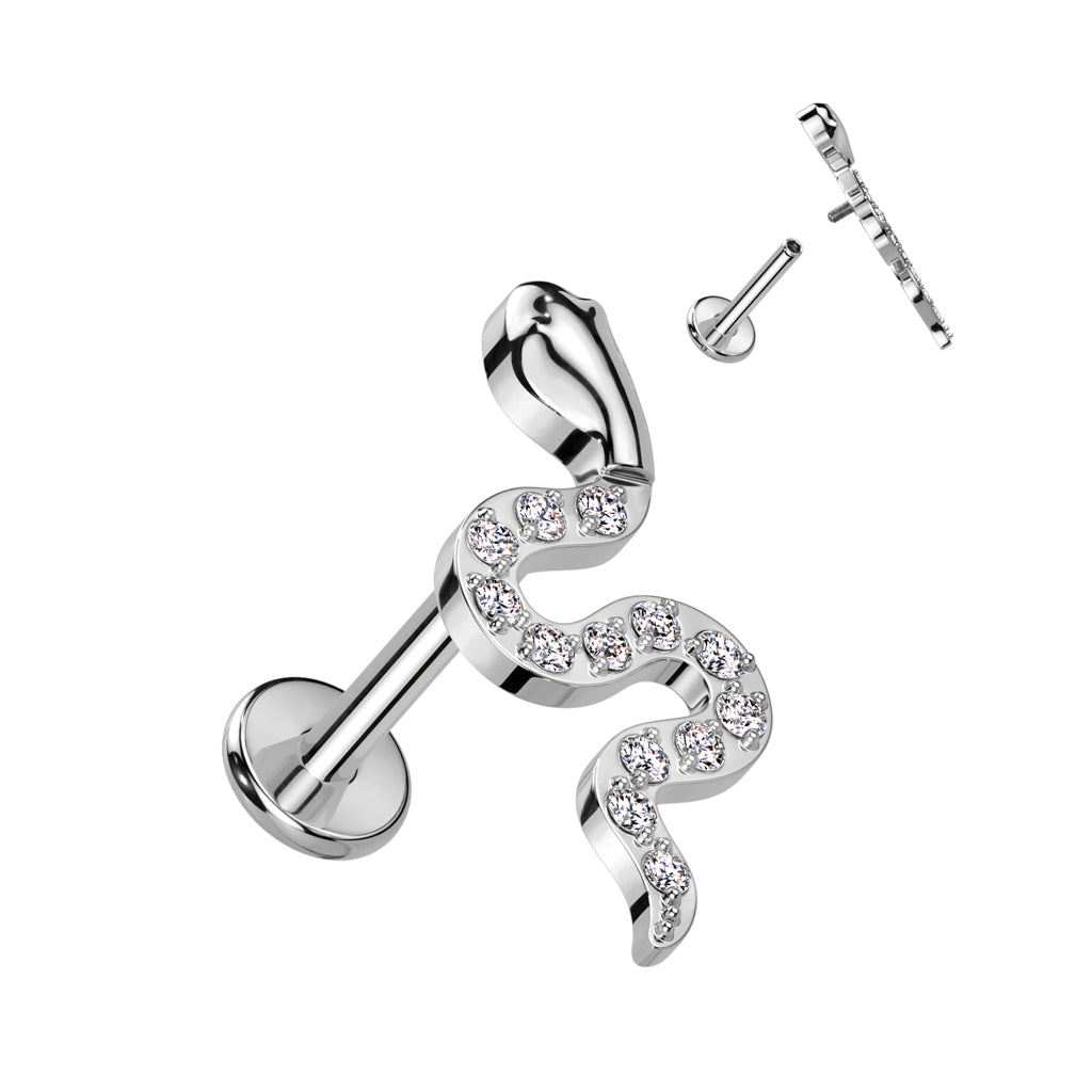 16G Titanium Internally Pave Snake Top For Cartilage Piercings